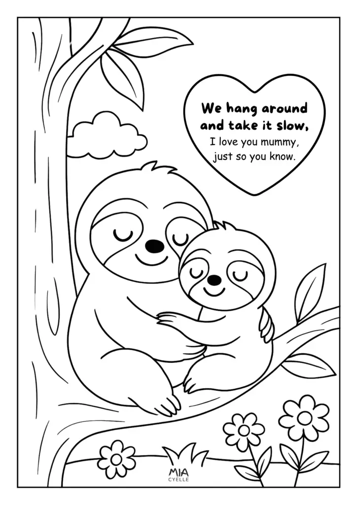 Cute Mother and Baby Sloth Hugging on a tree branch